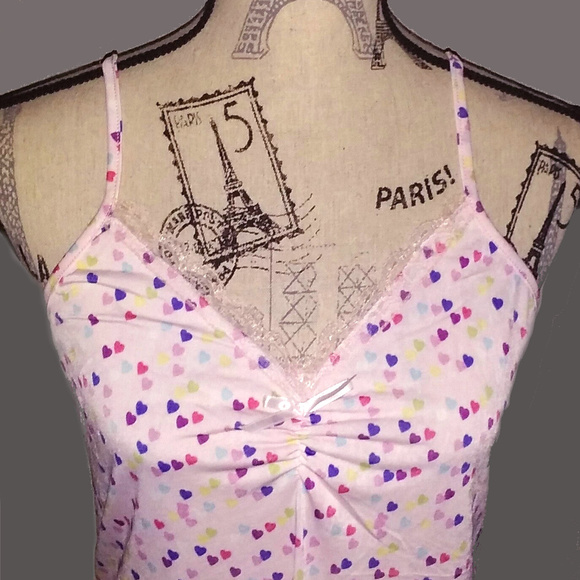 RAINBOW HEARTS SILKY LACE TRIM CHEMISE~ WOMENS S - Picture 2 of 3